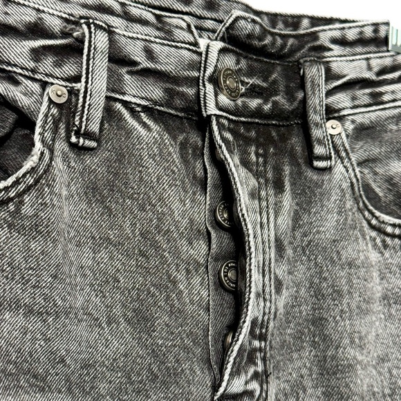 KANCAN Acid Washed Black High Rise Button Fly Wide Leg Cotton Denim Jeans - Picture 5 of 13